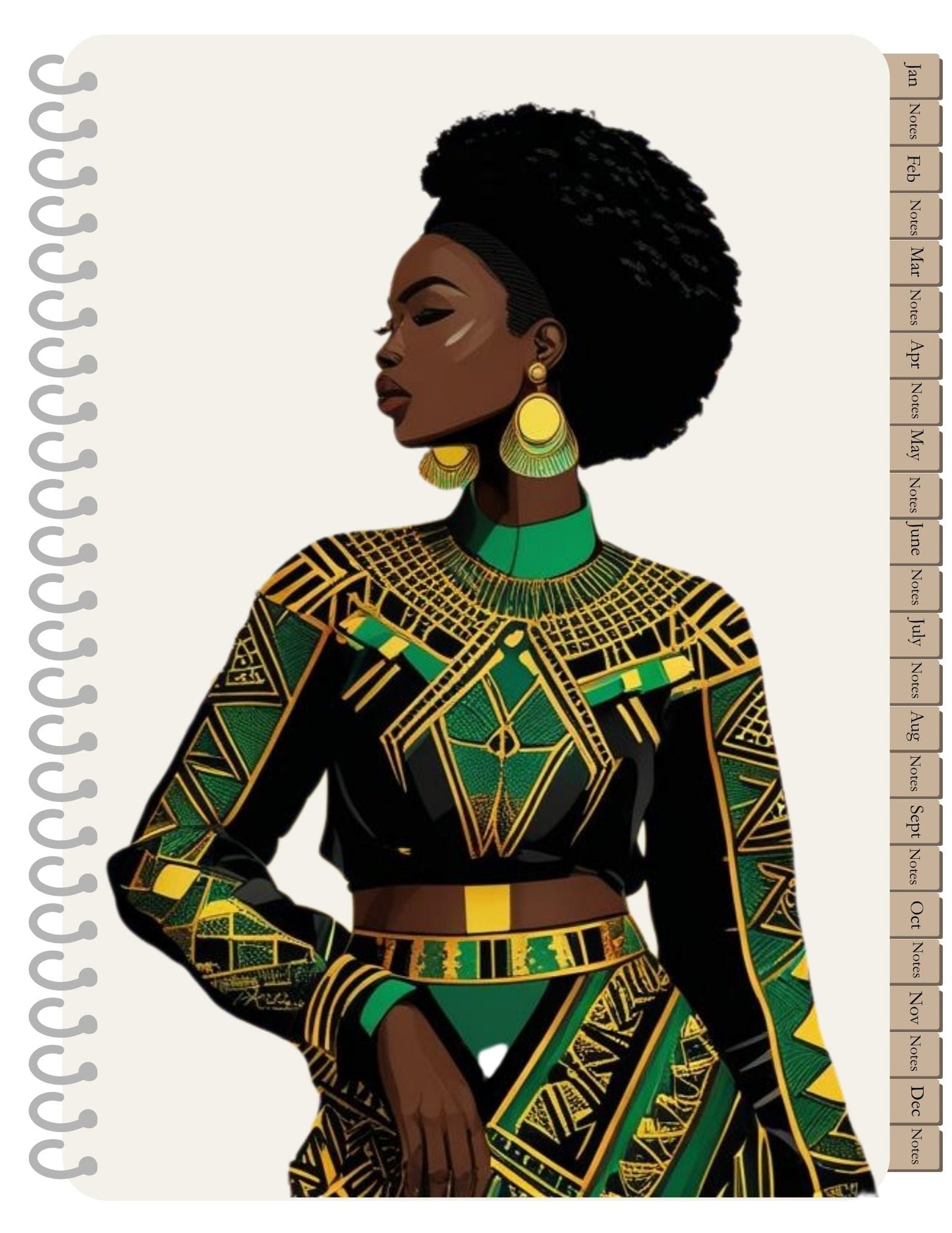 LMS Designz 2026 Grace Planner cover; side profile of Black woman wearing yellow, black, and green attire.