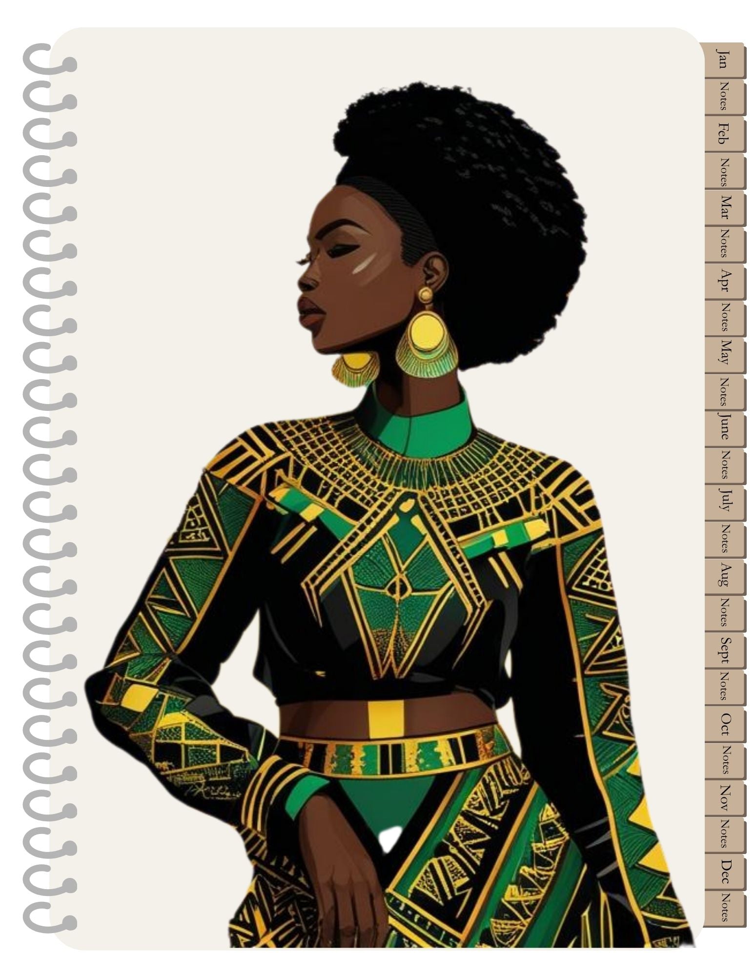 LMS Designz 2026 Grace Planner cover; side profile of Black woman wearing yellow, black, and green attire.